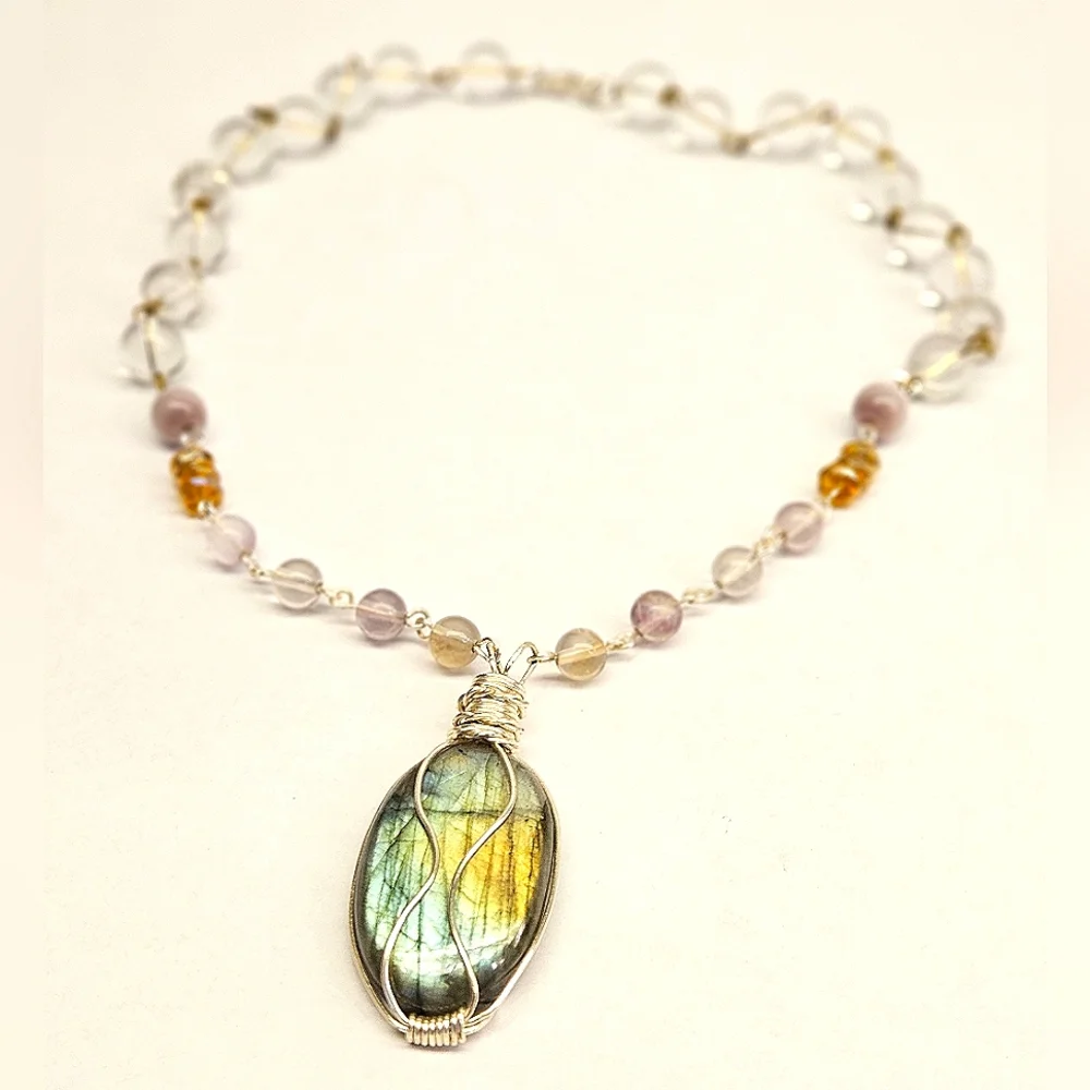 Handmade Wire Wrapped Labradorite beaded Necklace